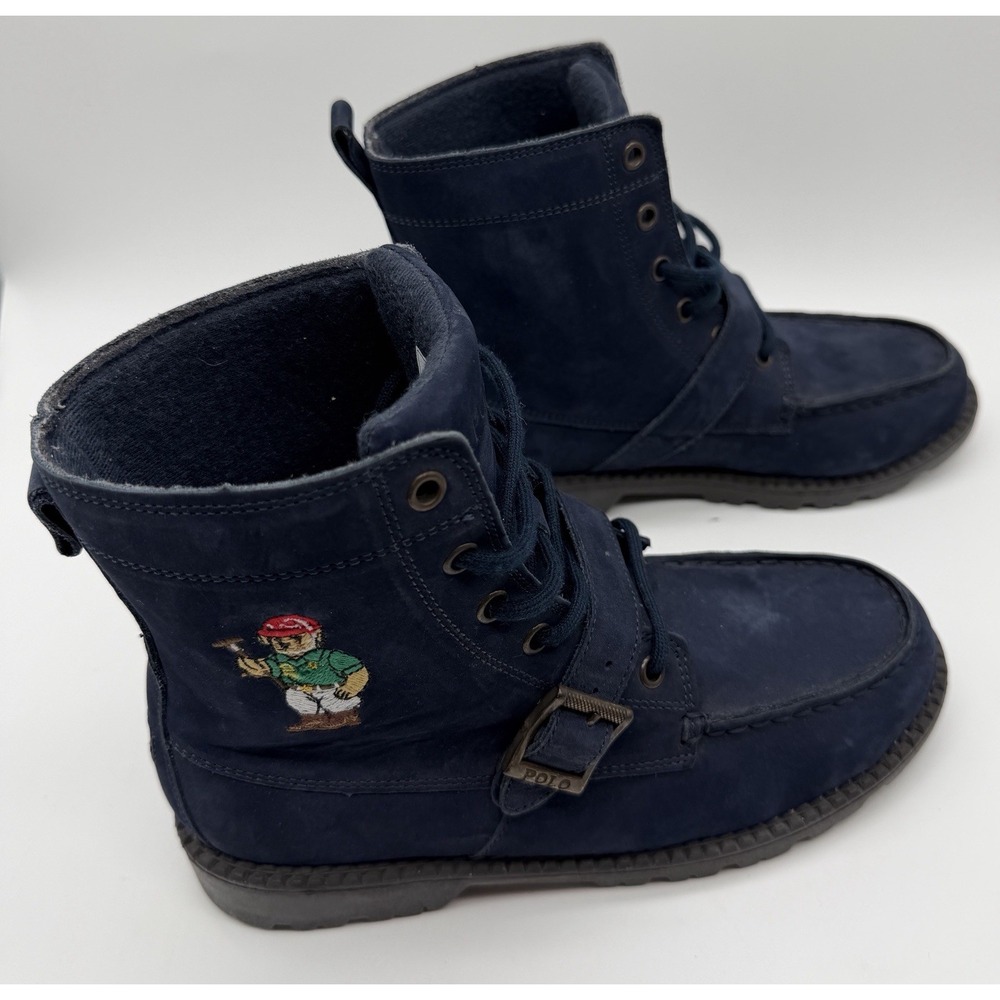 Polo Ralph Lauren Ranger Hi II Polo Bear Navy Suede Boots Boys 5 Womens 6.5 7 - Picture 3 of 10